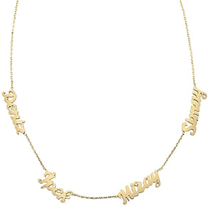 JEWEE DIAMOND 14k Gold Script Font Multi Names Necklace, Gold Personalized Name Pendant, Custom Monogram Family Tree Multi Names Necklace, Kids Mother's Day Gift for Women Girls