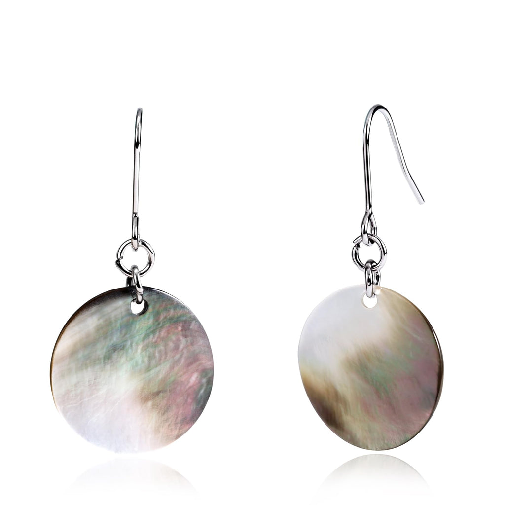 Silver Abalone Shell Disc Dangle Earrings - Unique Handmade Circle Drop Earrings for Daily & Beach Styles