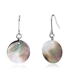 Silver Abalone Shell Disc Dangle Earrings - Unique Handmade Circle Drop Earrings for Daily & Beach Styles