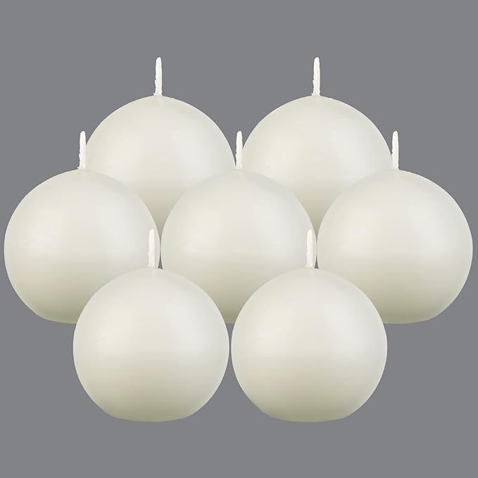 Tondiamo 7 Pieces Round Candles Ball Candles Unscented Round Ball Candle Decorative 1.96 Inch for Wedding Baby Shower Birthday Christmas Holiday Celebration Valentines Home(White)