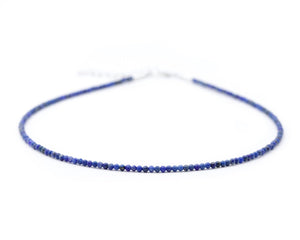 Tiny 2mm Lapis Lazuli Beaded Choker, Natural Blue Gemstone Necklace, Adjustable from 15 inches to 17 inches