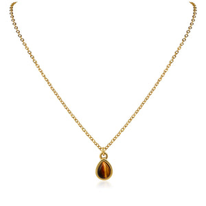 Watforsh Tiny 14K Gold Plated Tiger Eye Pendant Necklace for Women Vintage Style Shaped Teardrop Dangle Gemstone Necklace Brown Jewelry
