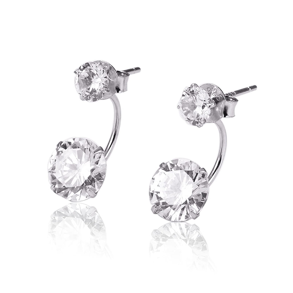 Zircon Diamond Front-Back Earrings in Sterling Silver,Genuine Natural Diamond Stud Earrings for Women Birthday Anniversar
