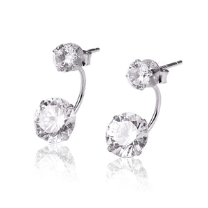 Zircon Diamond Front-Back Earrings in Sterling Silver,Genuine Natural Diamond Stud Earrings for Women Birthday Anniversar