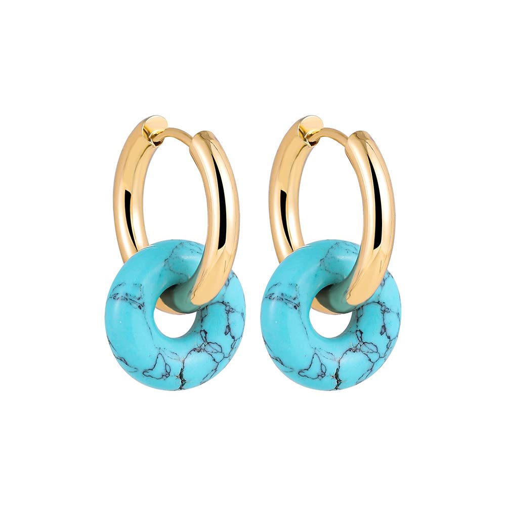 Turquoise Hoop Earrings, Vintage Gold Turquoise Earrings, Unique Gemstone Earrings for Western