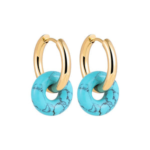 Turquoise Hoop Earrings, Vintage Gold Turquoise Earrings, Unique Gemstone Earrings for Western