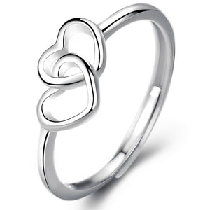 Sterling Silver Heart Rings for Women, Adjustable Double Heart Ring, Promise Rings for Her, Mom Gifts, Birthday Gifts for Women
