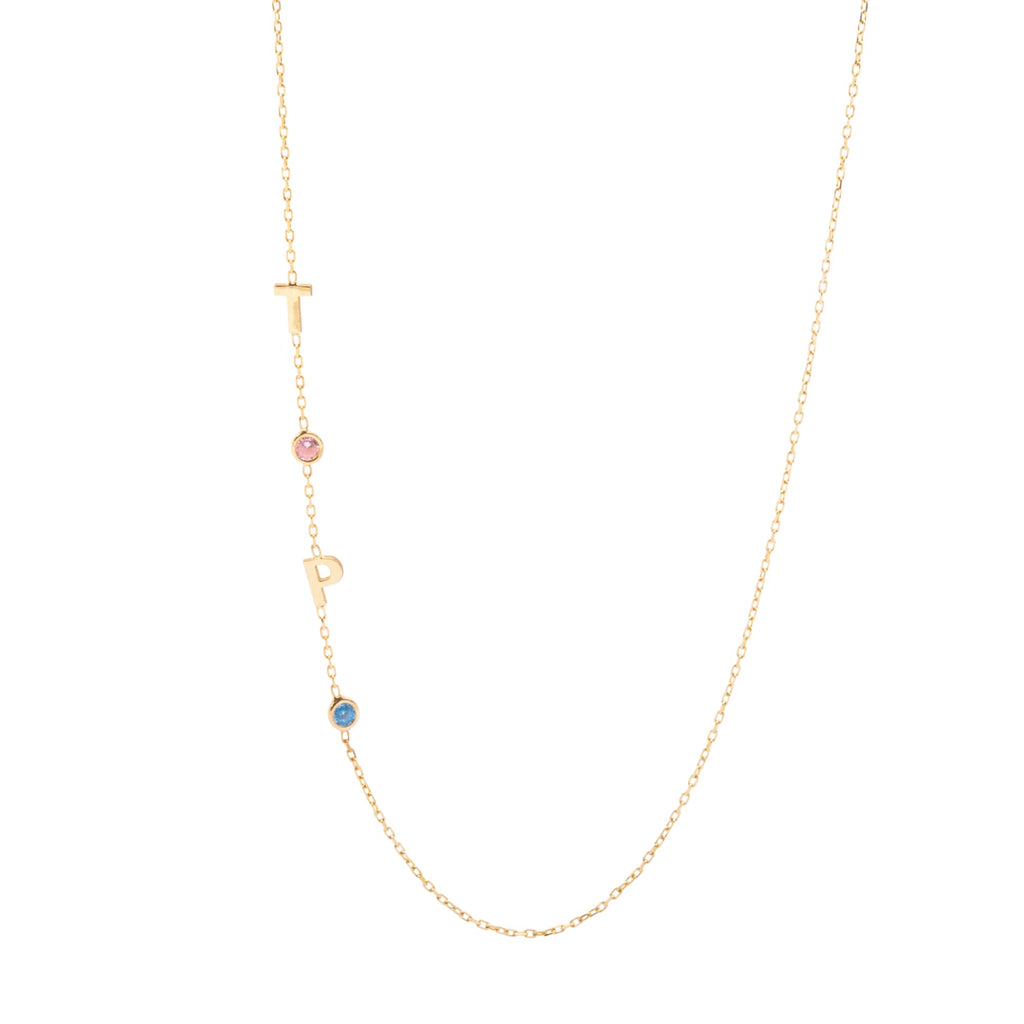 SilveristicJewelry Sideways Letter Birthstone Necklace – Personalized Family Jewelry with Initial & Birthstones, Custom Necklace for Mom, Mother’s Day or Grandma Gift