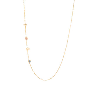 SilveristicJewelry Sideways Letter Birthstone Necklace – Personalized Family Jewelry with Initial & Birthstones, Custom Necklace for Mom, Mother’s Day or Grandma Gift