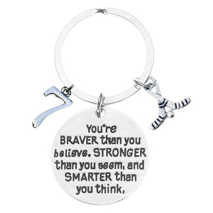Personalized Ice Hockey Charm Keychain, Inspirational You’re Braver Than You Believe, Stronger Than You Seem & Smarter You Think Jewelry, Hockey Gifts for Hockey Players