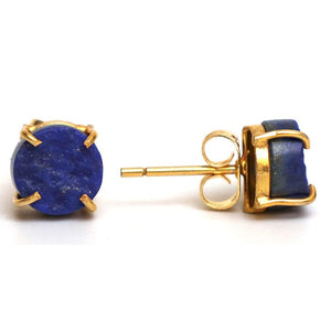 Gempires Natural Raw Blue Lapis Lazuli Crystal Stud Earrings September Birthstone Gemstone Handmade Prong Setting Jewelry Hypoallergenic Minimalist Everyday Wear Gifts for Women