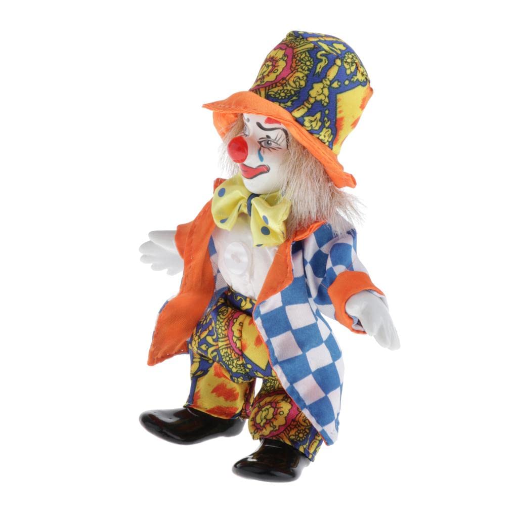 16cm Porcelain Clown Doll Harlequin Doll with Beautiful Outfit Hat for Kids Toys, Home Decoration Ornament