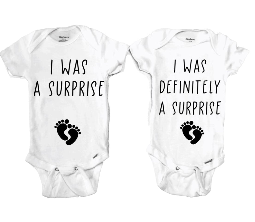 Surprise Pregnancy Twin Baby outfits, Twin Pregnancy Announcement baby shirts, I was a surprise I was definitely a surprise