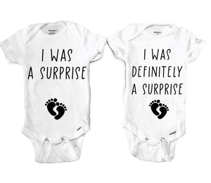 Surprise Pregnancy Twin Baby outfits, Twin Pregnancy Announcement baby shirts, I was a surprise I was definitely a surprise