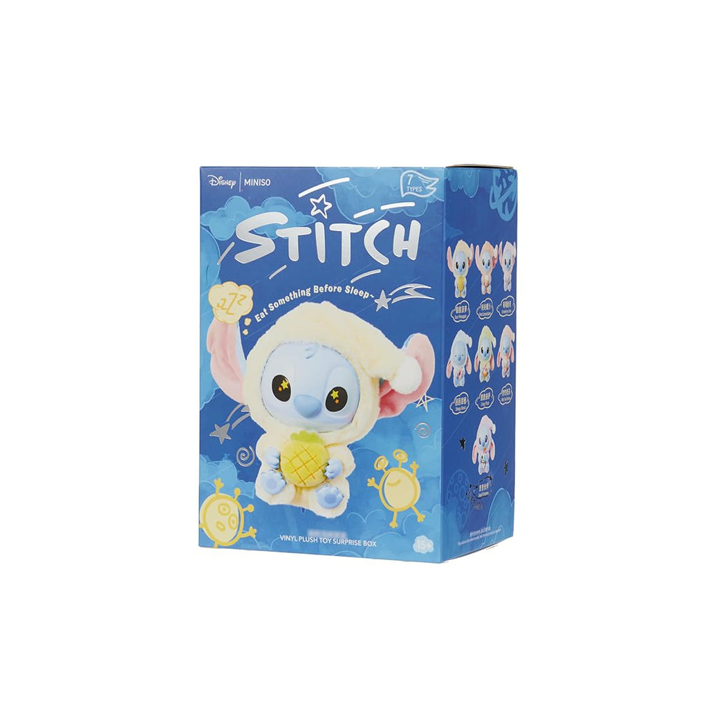 MINISO Disney Stitch Eat Something Before Sleep Collection Vinyl Plush Toy Surprise Box Figure Model Random Design Blind Box Toy Collectible Toy for Home Decor Birthday Gifts (Random One Figure)