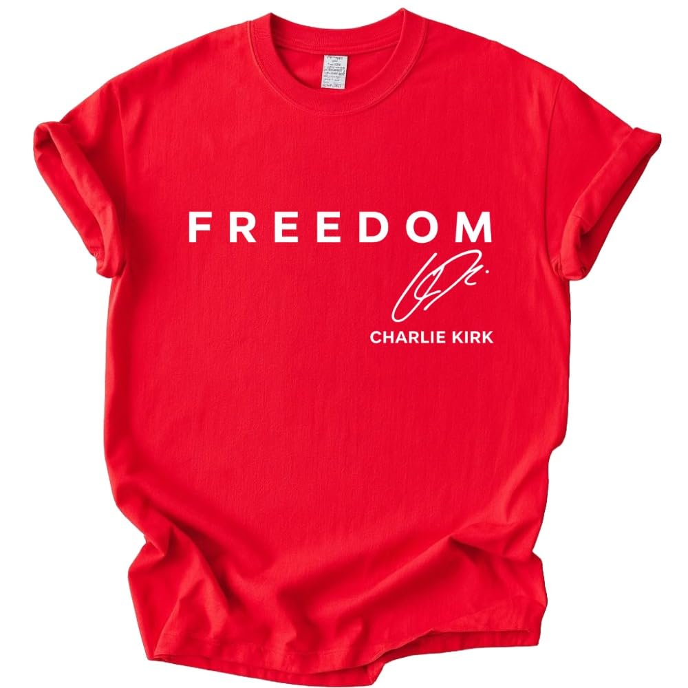 Charlie Kirk T Shirt, Freedom Charlie Kirk Merch with signature, A True Patriot Charlie Kirk Shirt.