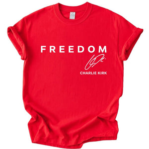 Charlie Kirk T Shirt, Freedom Charlie Kirk Merch with signature, A True Patriot Charlie Kirk Shirt.