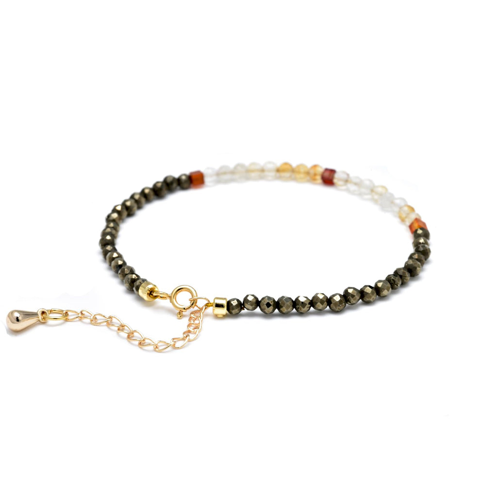 3mm Dainty Money Wealth Bracelet Pyrite and Citrine Stone Crystal Beaded Bracelets for Women 14k Gold Plated Copper