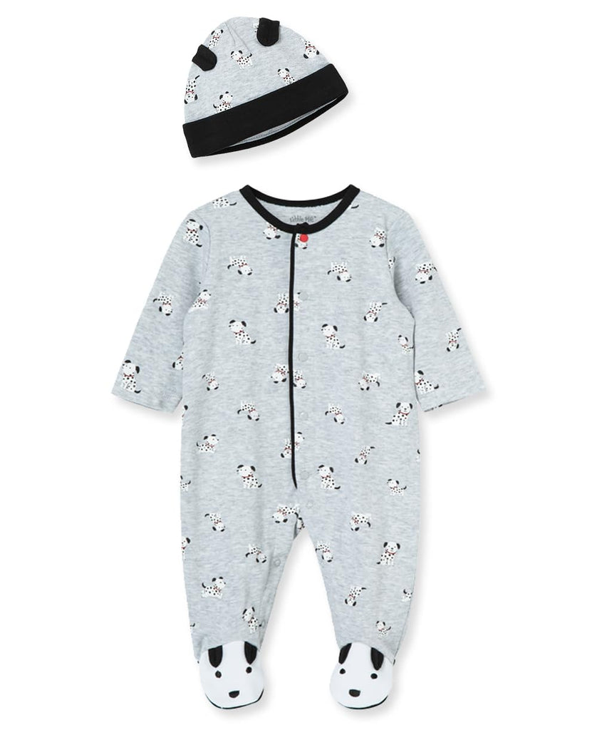 Little Me Baby Boy Clothes 2-Piece Baby Sleeper and Cap Set 100% Cotton Footies with Full 2-way Zipper and Scratch Free Tags Baby Essentials - Preemie, Little Dalmatians