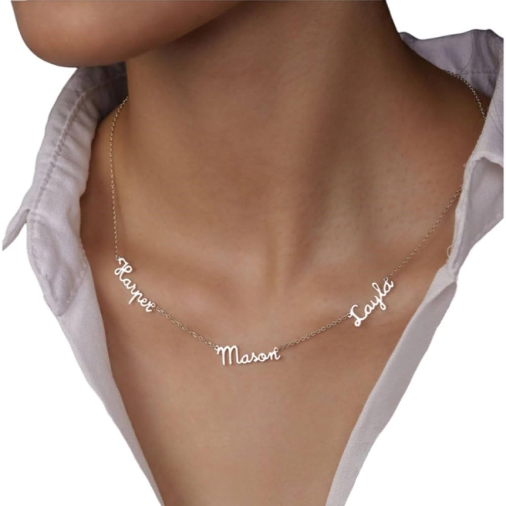 925 Sterling Silver Personalized Dainty Name Necklace, Kids Name Necklaces for Women, Personalized Multiple Custom Family Name Necklace, Up to 6 Names, Gift for Mother, Gift For Her Necklace