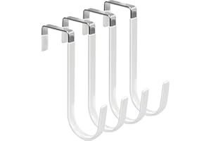 FYY Over The Door Hooks, 4 Pack Hangers Hooks with Rubber Prevent Scratches Heavy Duty Organizer for Living Room, Bathroom, Bedroom, Kitchen Hanging Clothes, Towels, Hats, Coats, Bags White