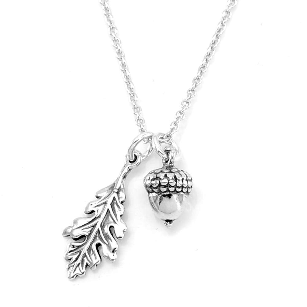 KEVIN N ANNA Sterling Silver Tiny Oak leaf and Acorn Charm Necklace, 18"