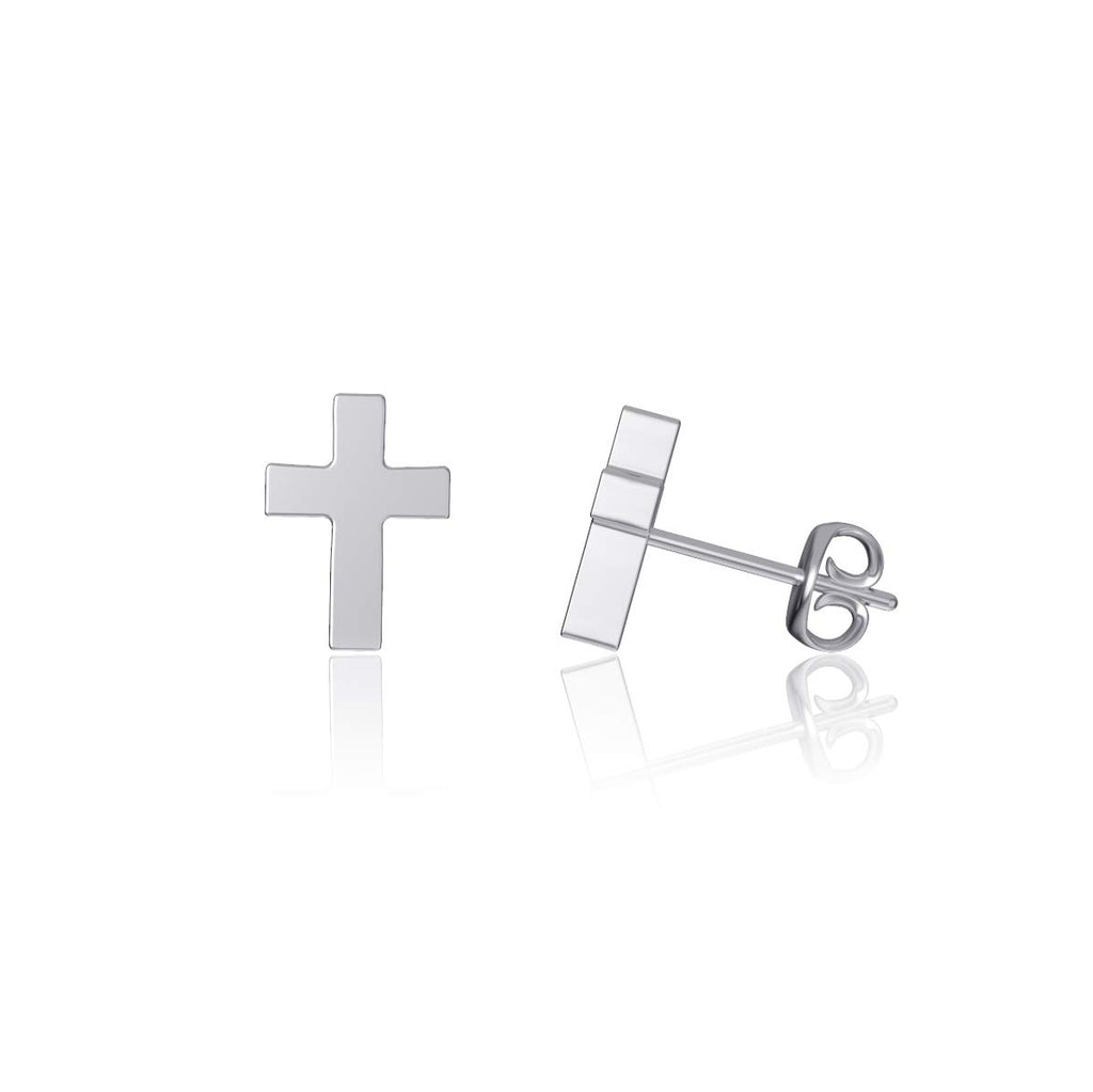 Cross Post Earrings - Platinum over 925 Solid Sterling Silver, Studs, Christian Baptism Jewelry Gifts, Unisex, Hypoallergenic Dainty Tiny by Dayna Designs