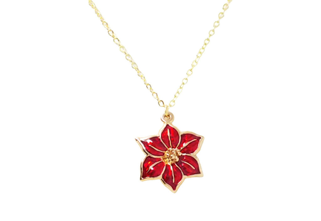 Red Poinsettia Enamel Pendant Necklace