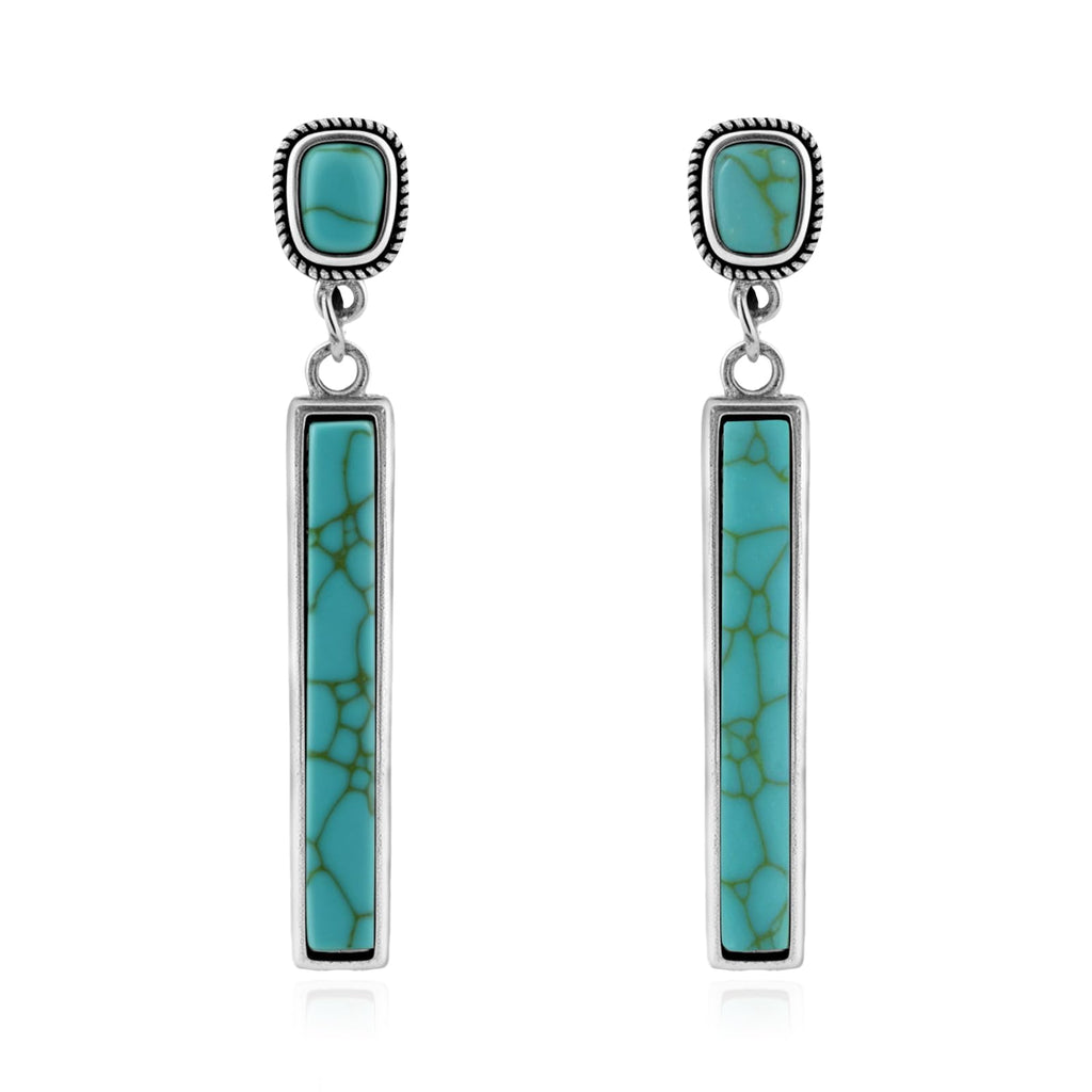 Watforsh Silver Turquoise dangle Earrings for Women Boho Earrings Chunky Long Turquoise Studs Gemstone Bar Dangling