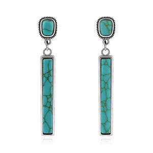 Watforsh Silver Turquoise dangle Earrings for Women Boho Earrings Chunky Long Turquoise Studs Gemstone Bar Dangling