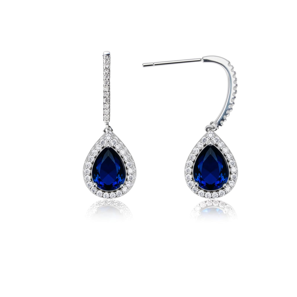 Teppdfann Sapphire Teardrop Earrings for Women – Silver & Blue Dangle Jewelry, Blue Sapphire Drop Earrings, Royal Blue Birthstone Earrings for Gift