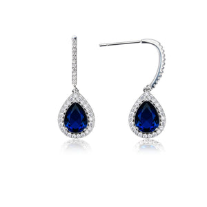 Teppdfann Sapphire Teardrop Earrings for Women – Silver & Blue Dangle Jewelry, Blue Sapphire Drop Earrings, Royal Blue Birthstone Earrings for Gift