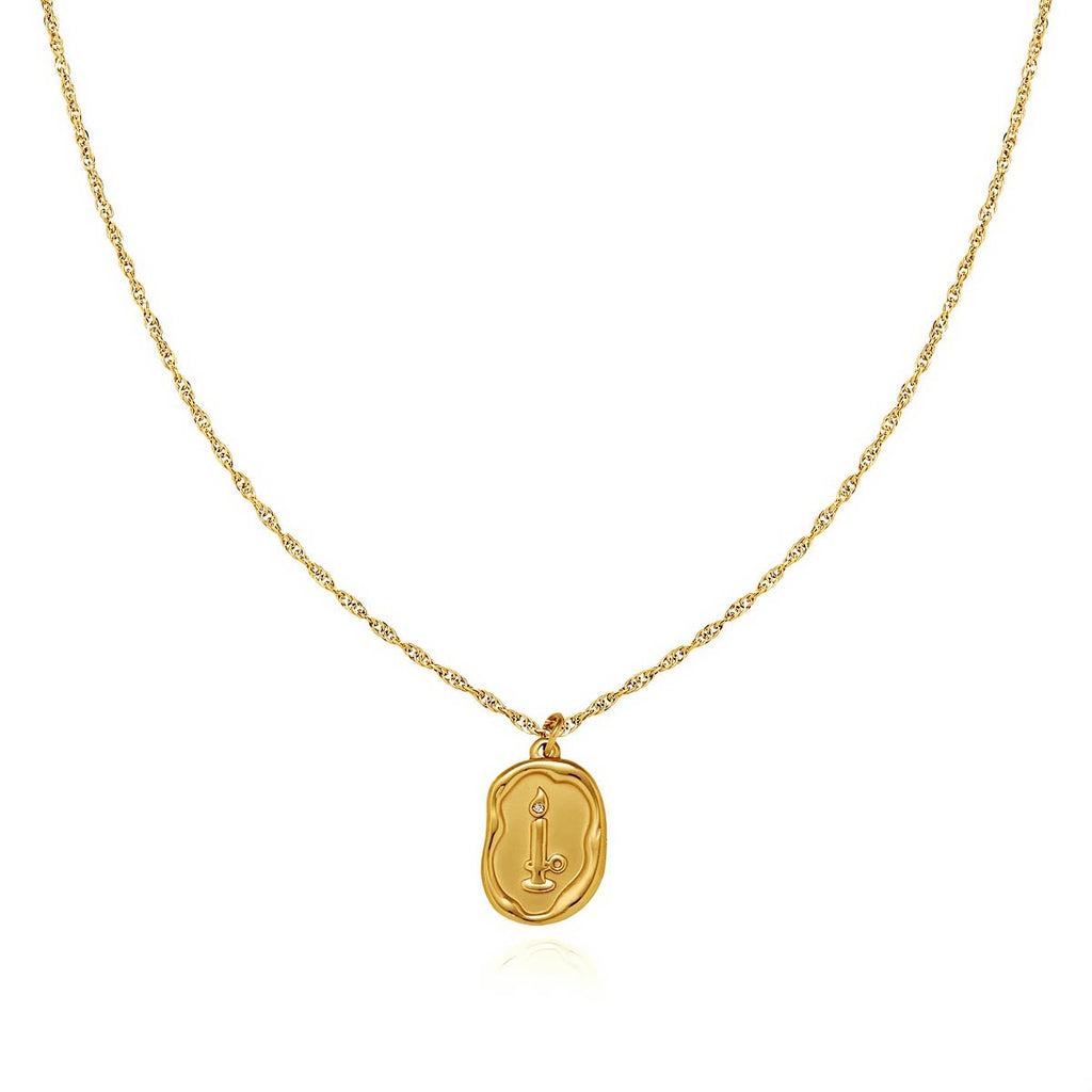 ArixGlvm Gold Pendant Necklace for Women, Vintage Candle Cameo Necklace with Cubic Zirconia Accent, Dainty Waterproof Necklace for Personalized Gift
