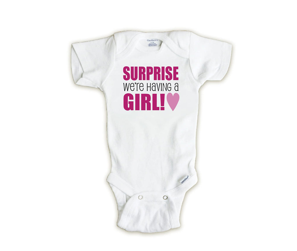 Gender reveal onesie, Surprise we're having a GIRL, It's a girl, Pregnancy Announcement