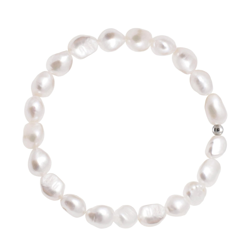 Paialco 8-9MM Freshwater Cultured Baroque Pearls Stretch Bracelet 7.0 Inches, Natural White Color