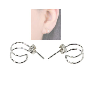 Solid Sterling Silver Double Hoop Earrings for Single Pierced Ears, Fake Double Mini Ear Hoops