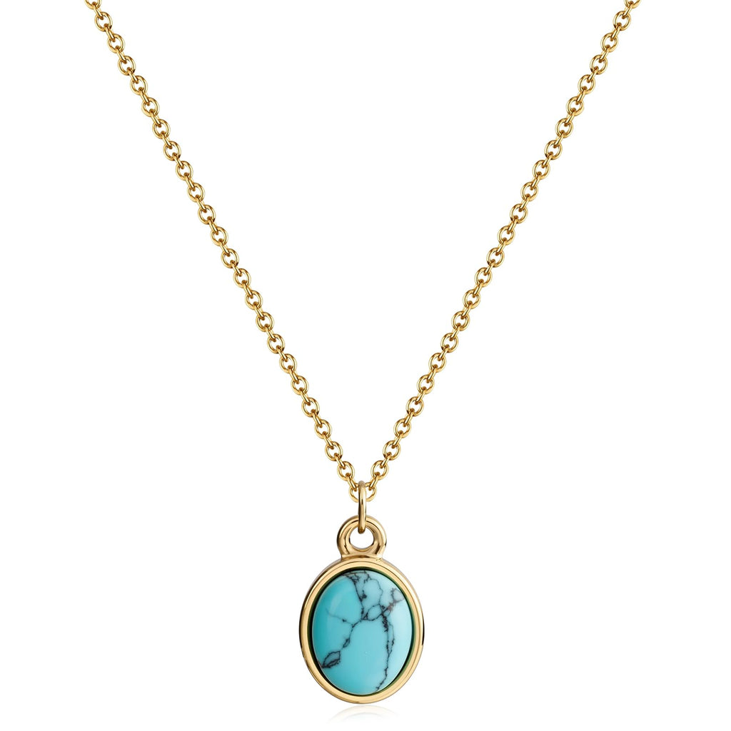 Desnuage Small Gold Oval Turquoise Pendant Necklace - Handmade Turquoise Jewelry for Women