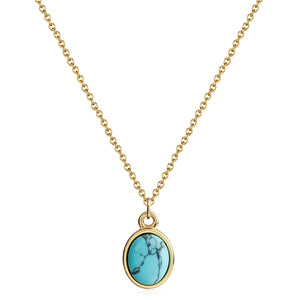 Desnuage Small Gold Oval Turquoise Pendant Necklace - Handmade Turquoise Jewelry for Women