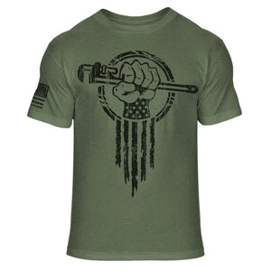 Plumber Hero T-Shirt - Plumbing Superhero Fist Soft Blend Tee - A18 Green