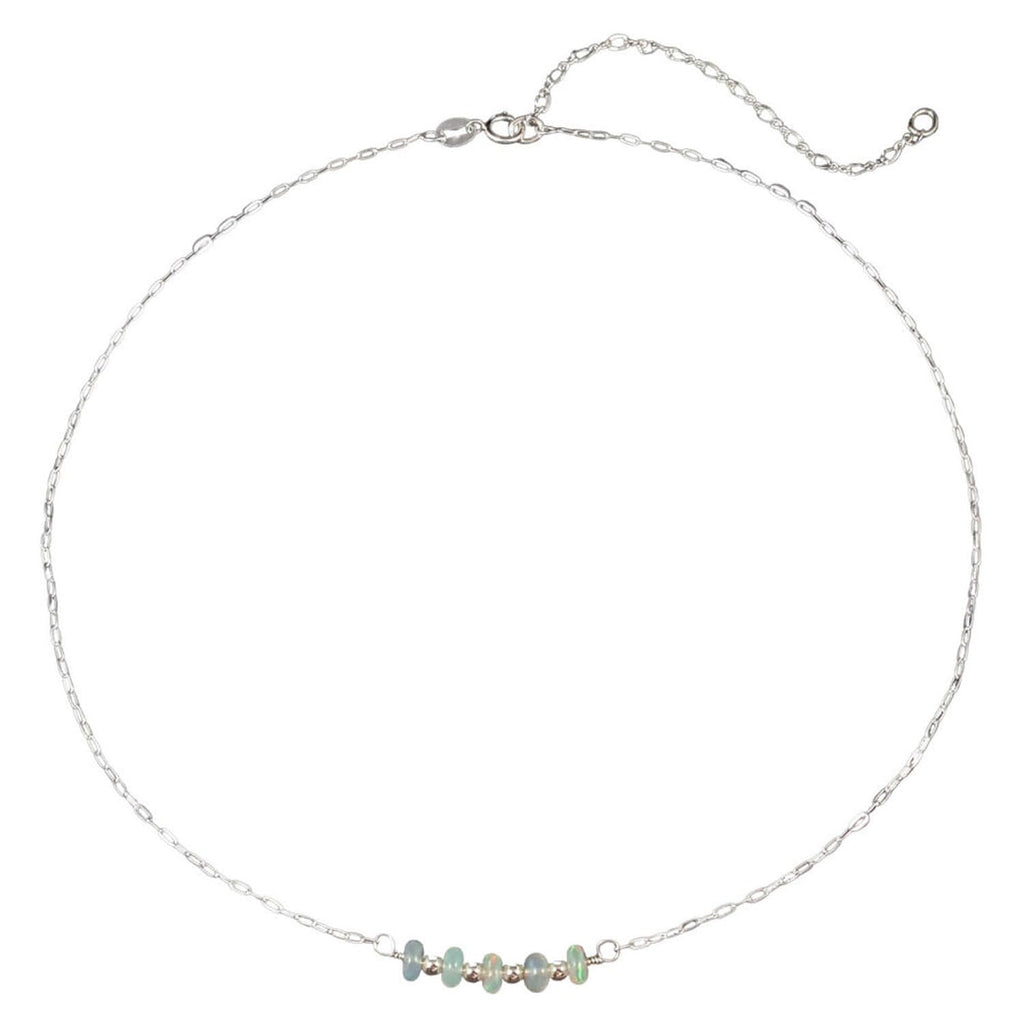 EnCharmed Sterling Silver Ethiopian Opal Delicate Choker, Handmade Minimal Dainty Gemstone Necklace, Adjustable Length 14-17 Inches, October Birthstone