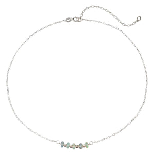 EnCharmed Sterling Silver Ethiopian Opal Delicate Choker, Handmade Minimal Dainty Gemstone Necklace, Adjustable Length 14-17 Inches, October Birthstone