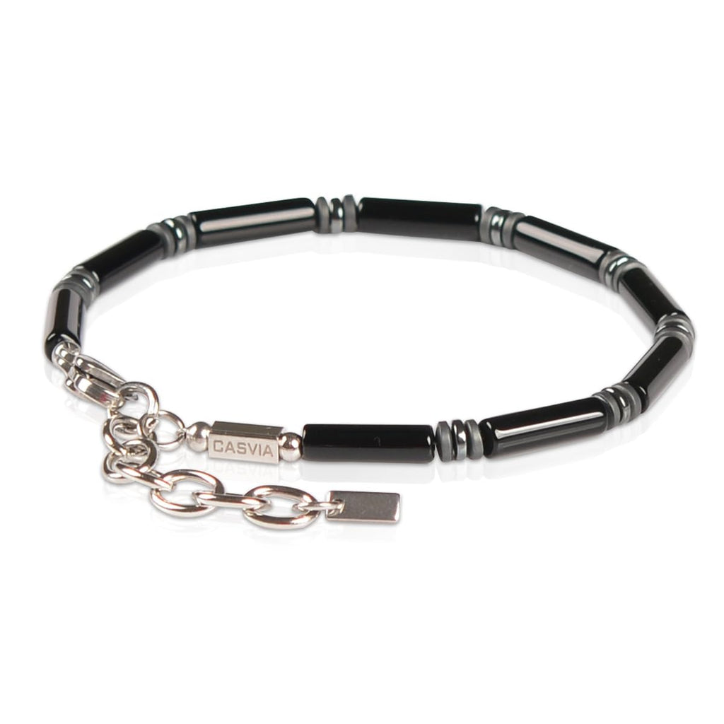 Casvia Black Agate Mens Bracelet Paired with Hematite and a Stainless Steel Adjustable Chain A Stylish Bracelet and Ideal Mens Jewelry for Yourself, Father and the Perfect Friend Bracelet Choice