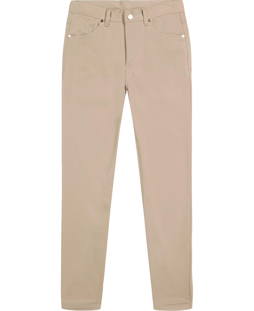 Izod Boys' School Uniform Flat Front Twill 5-Pocket Pants, Khaki, 12 Husky
