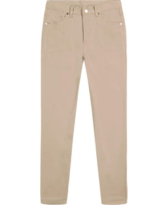 Izod Boys' School Uniform Flat Front Twill 5-Pocket Pants, Khaki, 12 Husky