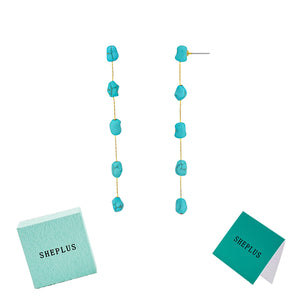 Teacher Christmas Gifts - Long Genuine Turquoise Nugget Long Dangle Earrings Lightweight Boho Real Western Drop Tassel Earring