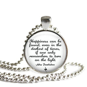 Harry Potter Dumbledore Happiness Quote 1 Inch Silver Plated Pendant 24 Inch Stainless Steel Ball Chain Necklace Handmade Fan Gift