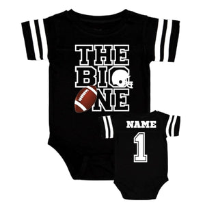Creative Prints of Joy Baby Personalized the big one down football theme jersey bodysuit t-shirt, first birthday outfit add matching mom dad option