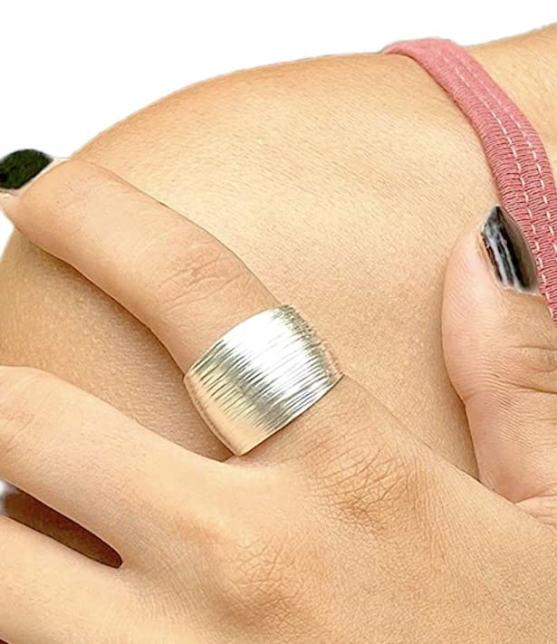 Sterling Silver Handmade Wide Convex Band Ring, Classic Semi-Shiny Finish Wrap Band, Adjustable to Sizes 6-11, Can fit Also as Thumb ring, Gift for Her