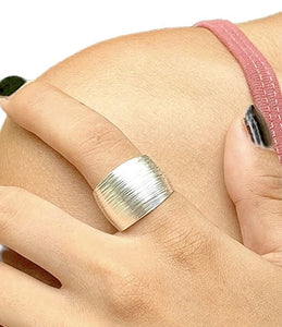 Sterling Silver Handmade Wide Convex Band Ring, Classic Semi-Shiny Finish Wrap Band, Adjustable to Sizes 6-11, Can fit Also as Thumb ring, Gift for Her