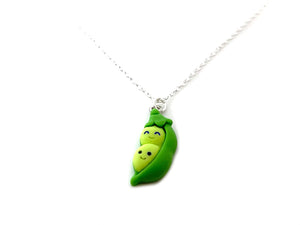 Daisy & Fox Two Peas in a Pod Necklace Handmade Sweet Pea Charm Silver Plated 18" Chain